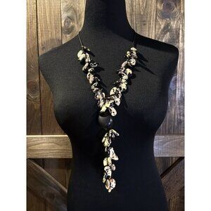 Artisan Black White Lima Bean Lariat Y Shape Necklace Boho